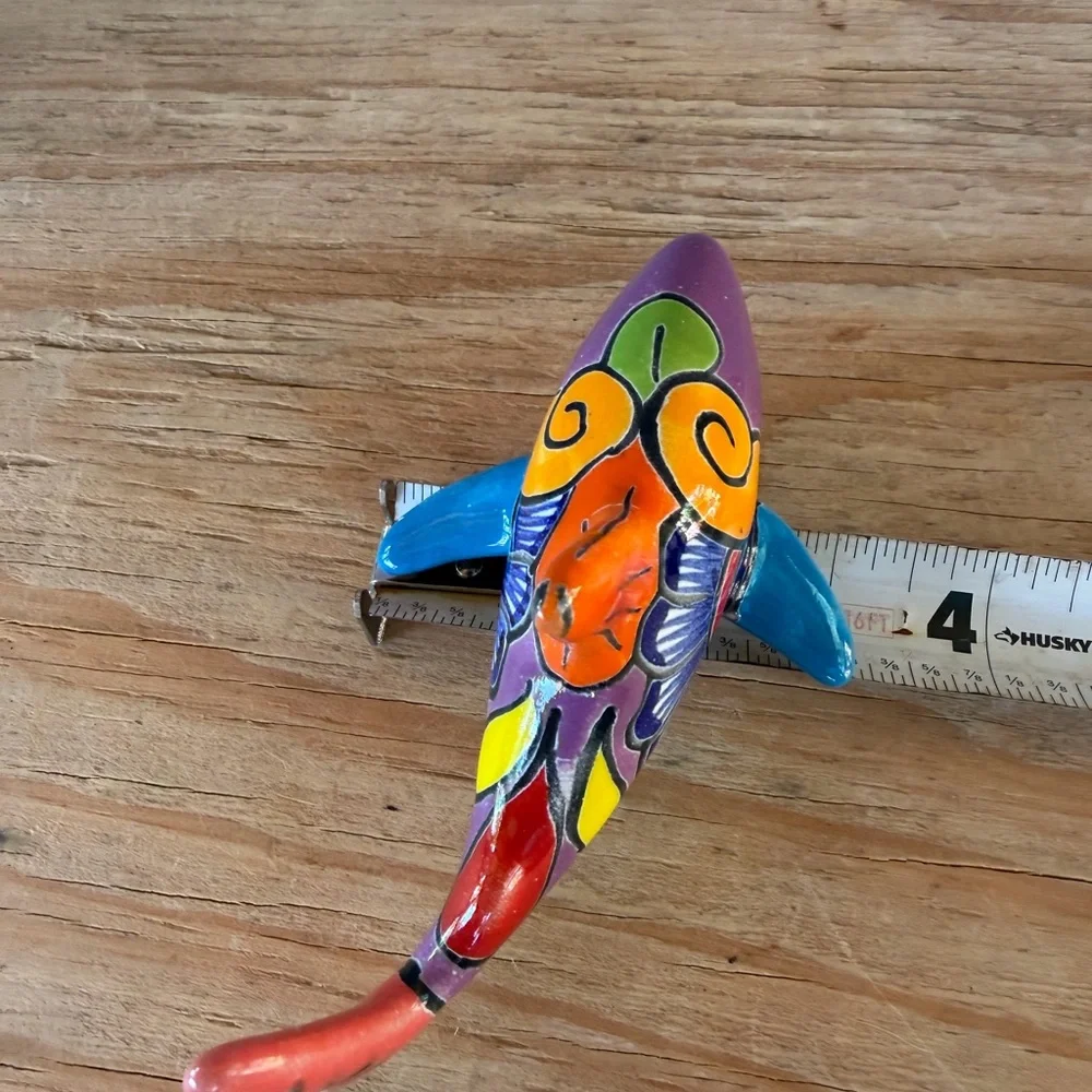 Colorful Talavera Shark Figurine - Purple, Orange, Blue